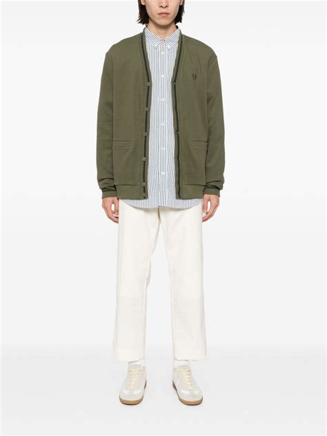 Fred Perry Logo Embroidered Button Up Cardigan Green Farfetch