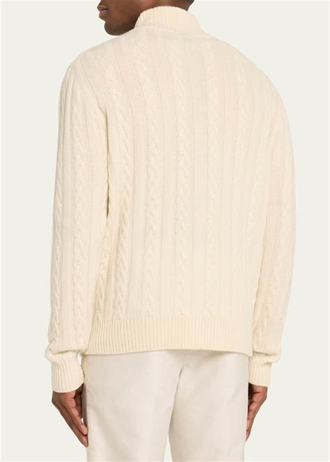 Bergdorf Goodman Mens Cashmere Cable Zip Cardigan Sweater Bergdorf