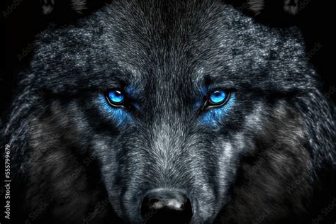 Black wolf with blue eyes, beautiful wild animal Stock Illustration ...