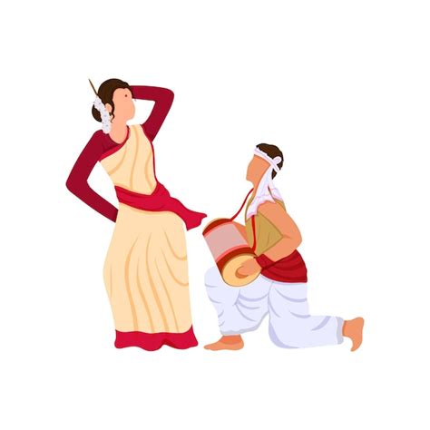 Premium Vector Assamese Man Playing Dhol And Woman Dancing On White