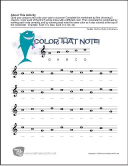 Color That Note | Free Note Name Worksheet - Treble Clef/G Position