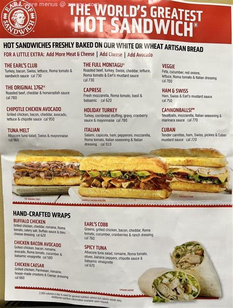 Online Menu of Earl of Sandwich Restaurant, Elk Grove, California ...