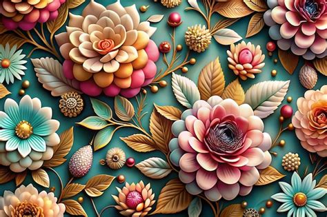 3d Floral Wallpaper Color Variation Flowers And Leaves 3d Render