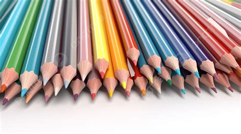 Colored Pencils In D Render Stand Out On A White Background Crayon