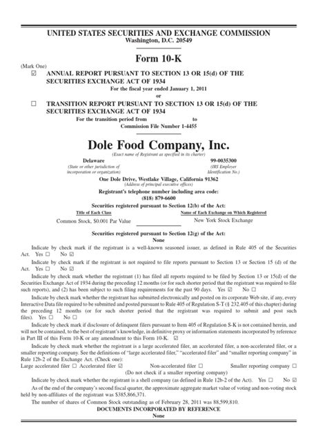 Dole Food Company Inc Form 10 K Fiscal Year Ended January 1 2011