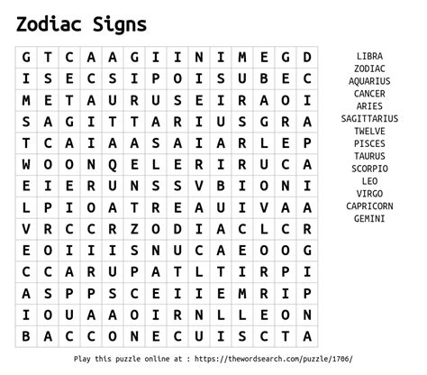 Download Word Search On Zodiac Signs