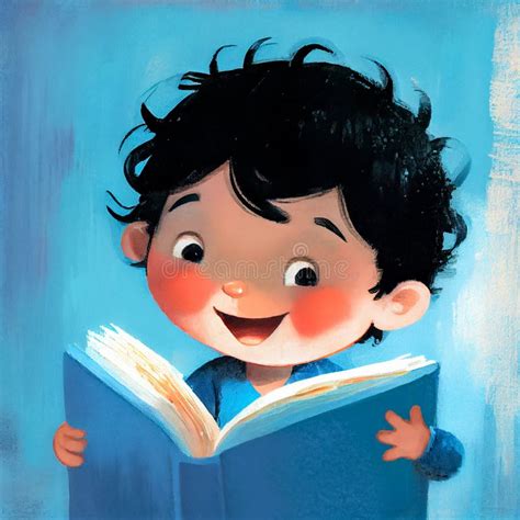 Cartoon Cute Little Boy Reading A Book Children S Book Illustration