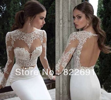 Vestido De Noiva 2014 Sexy Open Back Lace Wedding Dresses Long Sleeve Wedding Dress 2014 Lace