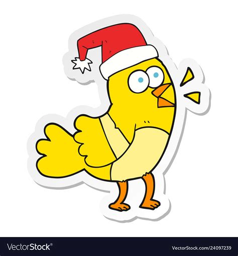 Sticker Of A Cartoon Bird Wearing Christmas Hat Vector Image