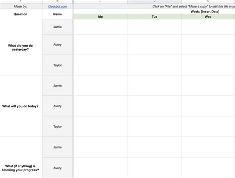 Stand Up Meeting Minutes Template