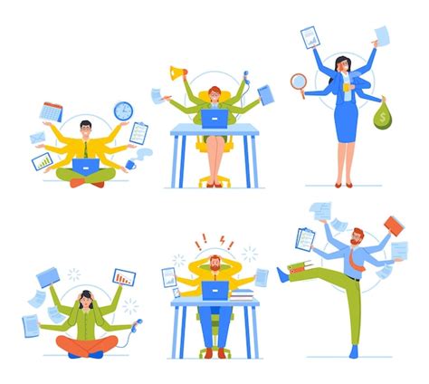 Premium Vector Set Of Business People With Many Arms Doing Multiple