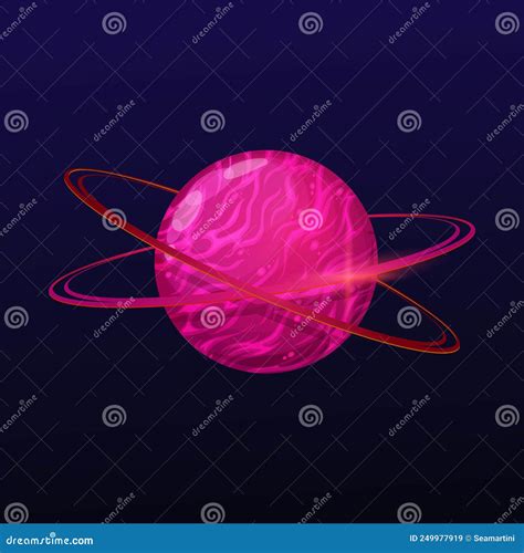 Cartoon Alien Pink Space Planet With Rings Stock Vector Illustration