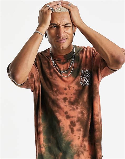 Asos Design Oversized T Shirt In Green And Orange Tie Dye With Front