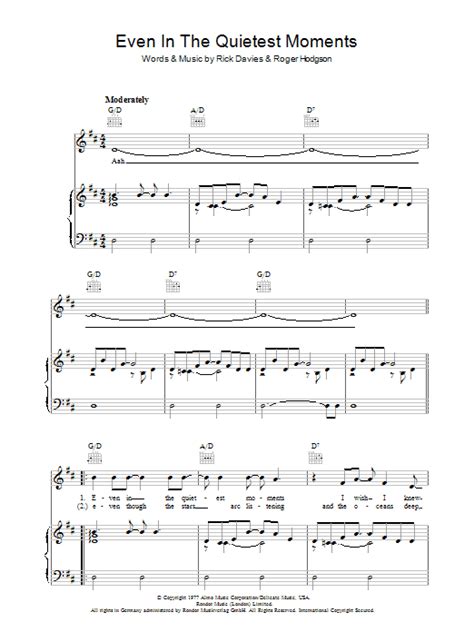 Supertramp Even In The Quietest Moments Sheet Music For Guitar Chords Lyrics Download Pdf