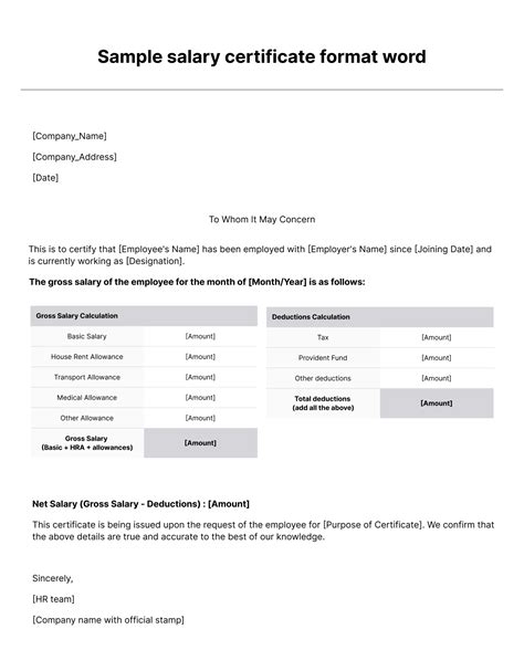 Employee Salary Certificate Request Letter Word Format Printable