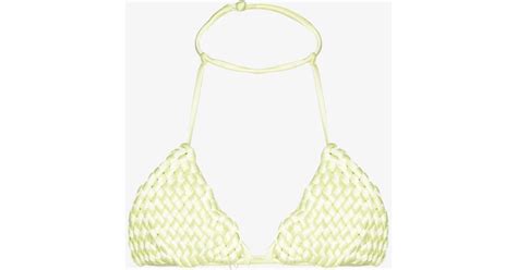 Isa Boulder Satin Woven Triangle Bikini Top In Green Lyst