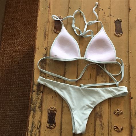 Frankies Bikinis Sky Blue Triangle Bikini Set S M Gem