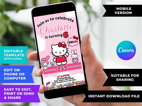 Editable Hello Kitty Birthday Invitation Template Lovely Invite