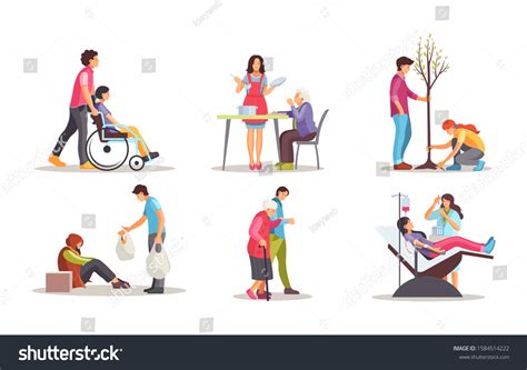 Volunteer People Doing Charity Activities Donate Stock Vector Royalty