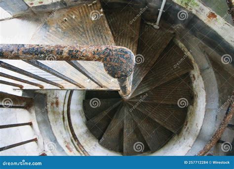 Top Shot Of A Rusty Metal Spiral Staircase Stock Photo Image Of Round