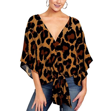 Brown Front Twist Leopard Print Blouse Tops Women Blouses Blouses