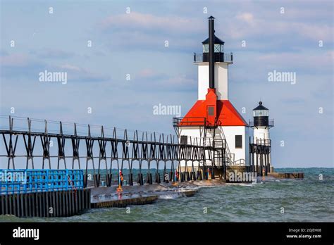 St Joseph North Pier Lighthouses St Joseph Michigan Usa Stock