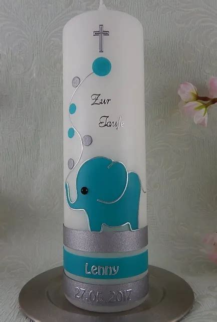 Taufe Taufkerze Taufkerzen Patenkerze Elefant Mint Silber Taufspruch