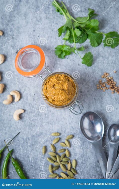 Indian Curry Paste Ingredients Stock Photo - Image of grinder, chilli ...