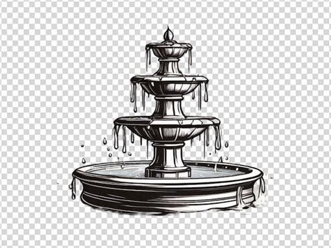 Premium Psd Water Fountain Line Art On Transparent Background