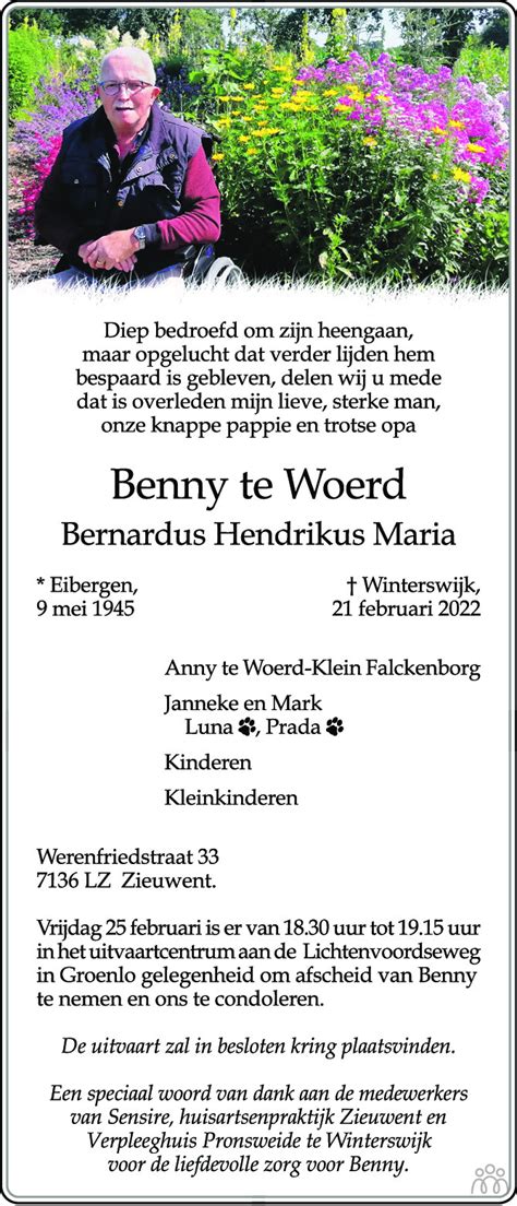 Benny Bernardus Hendrikus Maria Te Woerd