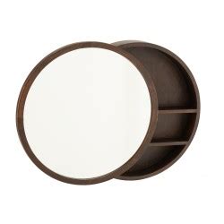 Miroir Rond En Bois De Manguier Avec Tablette En Bois Marron X X Cm