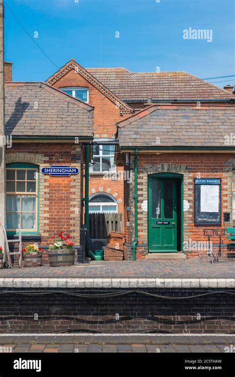 Sheringham railway, view of the platform and buildings of the North ...