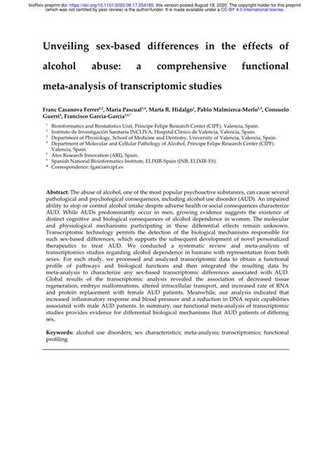 Pdf Unveiling Sex Based Differences In The Effects Of Alcohol Abuse