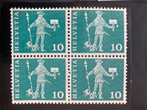 Schweiz 1960 4er Block 10Rp Rollenmarke Nummer Klebstelle Kaufen Auf