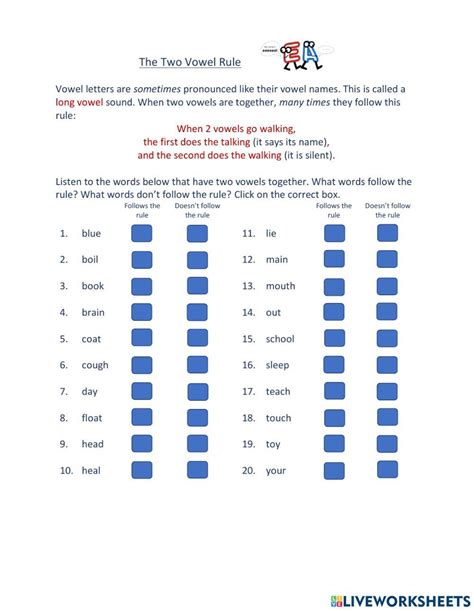 Two Vowel Rule Worksheet Live Worksheets Worksheets Library