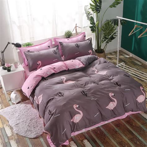 4pcs Fashion Lovely Dusty Pink Flamingo Twin Full Queen King Size