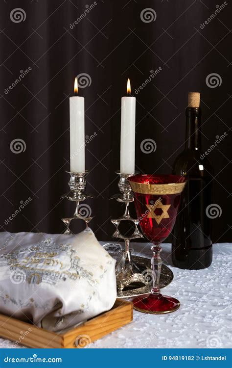 Shabbat Shalom Challah With Glass Of Wine And Book On Yellow Background Not Copy Space