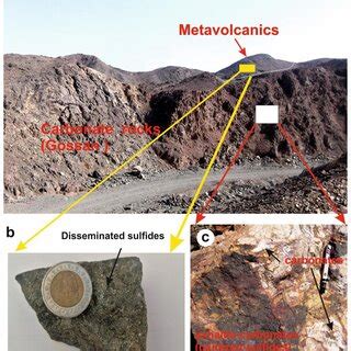 Field Photographs Showing A Contact Between Carbonate Rocks Gossans