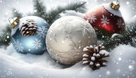 Merry Christmas - Baubles On Snow With Fir Branches, Christmas ...