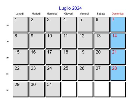 Calendario Luglio 2024 Con Festività E Fasi Lunari