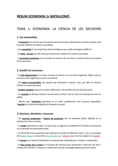 Resum Economia 1r Batxillerat Resum Economia 1r Batxillerat Tema 1