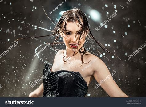 Sexy Wet Brunette Girl Wears Black Stock Photo Shutterstock