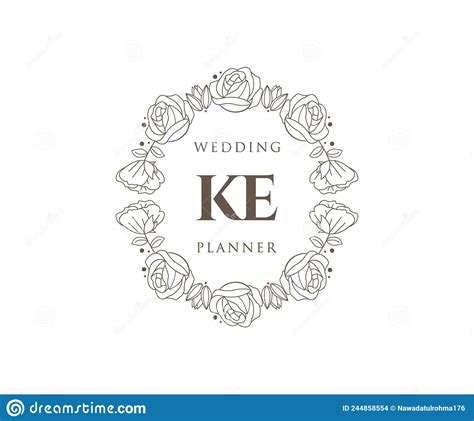 Ke Initials Letter Wedding Monogram Logos Collection Hand Drawn Modern