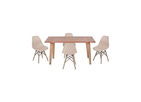 Conjunto Mesa de Jantar em Madeira x Vértice Cadeiras Eiffel Nude o Melhor Preço