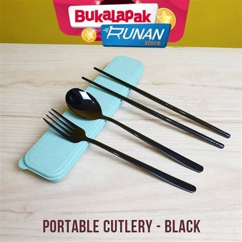 Jual Sendok Makan Set Portable Korea Hitam Sendok Garpu Set Korea