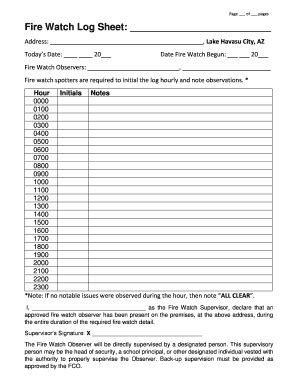 Fillable Online Fire Watch Log Sheet Zaks Security Fax Email Print