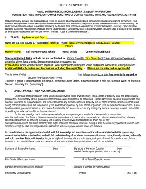 TRAVEL And TRIP RISK ACKNOWLEDGEMENT LIABILITY WAIVER Doc Template