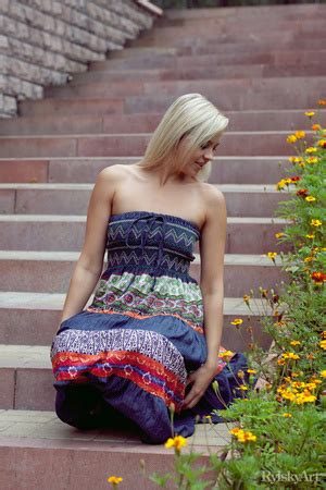 Blonde Poses On Stairs In Woods On Glade And In Armcha XXX Dessert