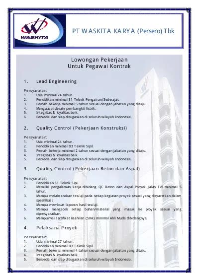 Lowongan Kerja BUMN PT Waskita Karya Persero Tbk Juni 2017 LOKER