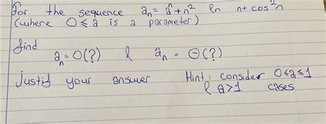 Solved For The Sequence An Hat A N N Ln N Cos N Where A Chegg